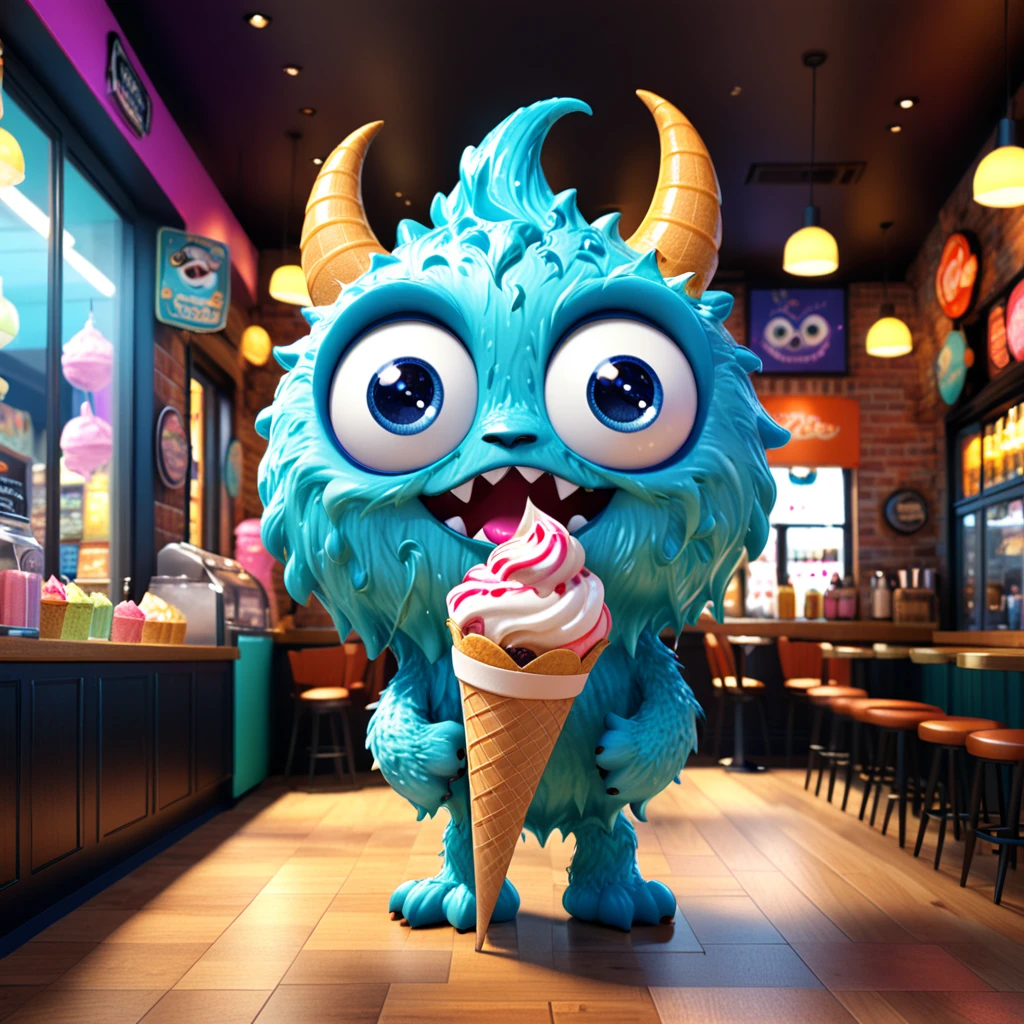 Ice Cream Monster
A cute ice cream monster with big eyes and a swirled, creamy body, happily chilling in an ice cream parlor. The cartoon character is designed in the style of Pixar animation studio, created using C4D software. It has a delicious mix of colors and showcases a cool expression through a speech bubble. This refreshing scene adds delight to your mobile phone wallpaper. --ar 1:1 --v 6.0 --3D render