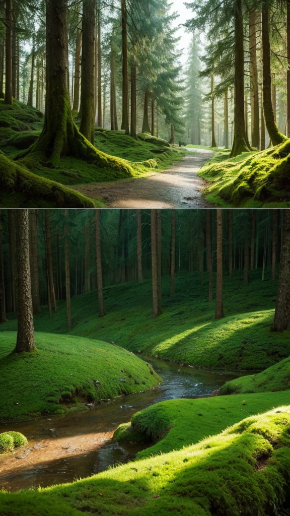 Photo-realistic landscapes,Unknown Labyrinth,forest,moss,32k