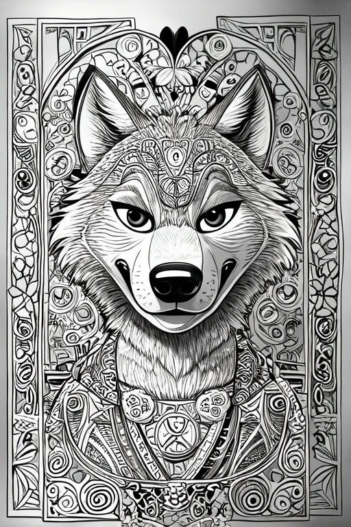 Best Quality, intricate details, line art, monochrome, cartoon a wolf good cartoon people pixar style
