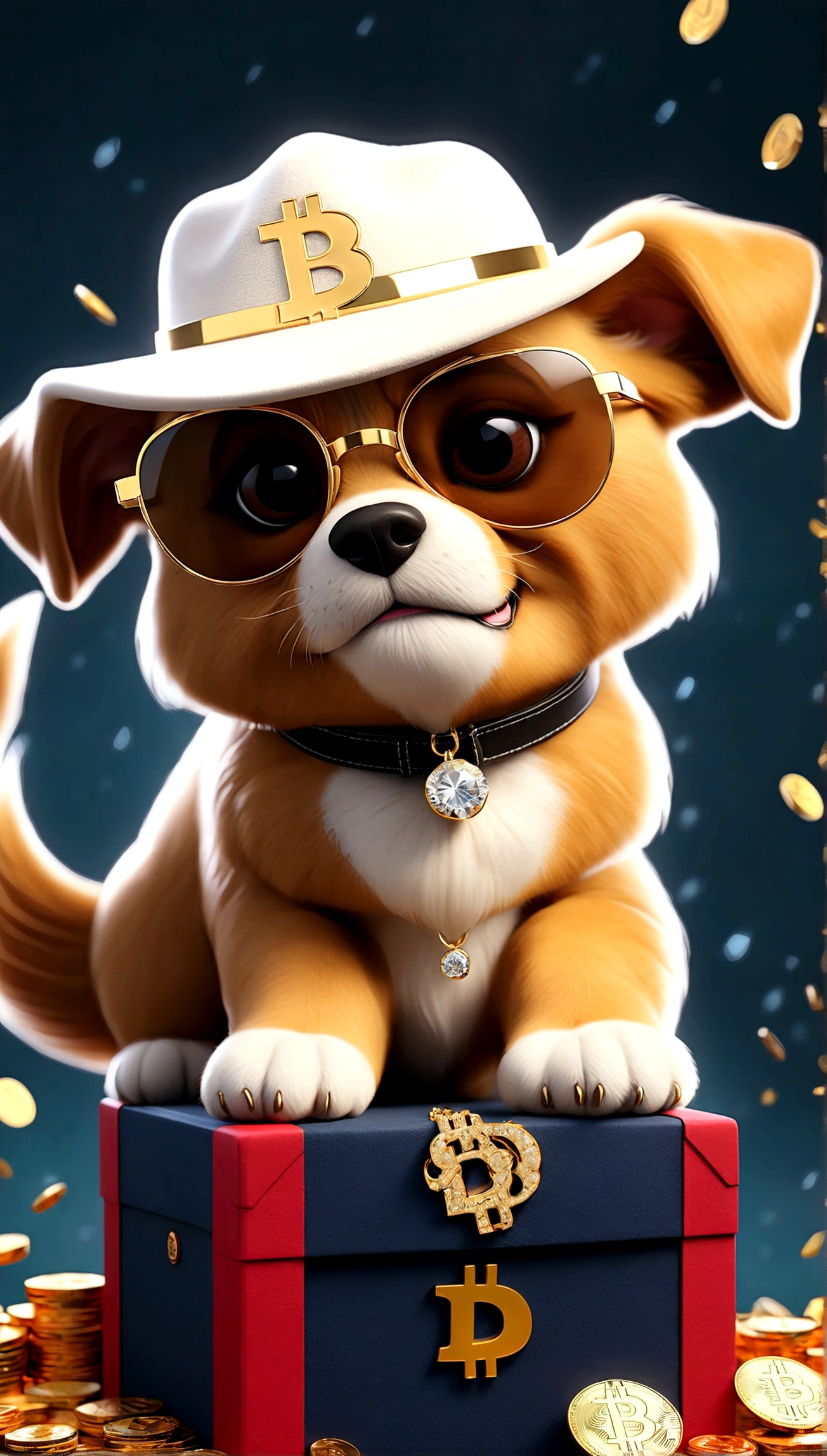 Glass T-800 Terminator fused with puppy, gold、diamond、sapphires、Garnet and ruby, Lightning umbrella，Sharp shots, 300mm lens, Great quality, Wallpapers, Colorful, Highly detailed, 8K, Soft light, glimmering