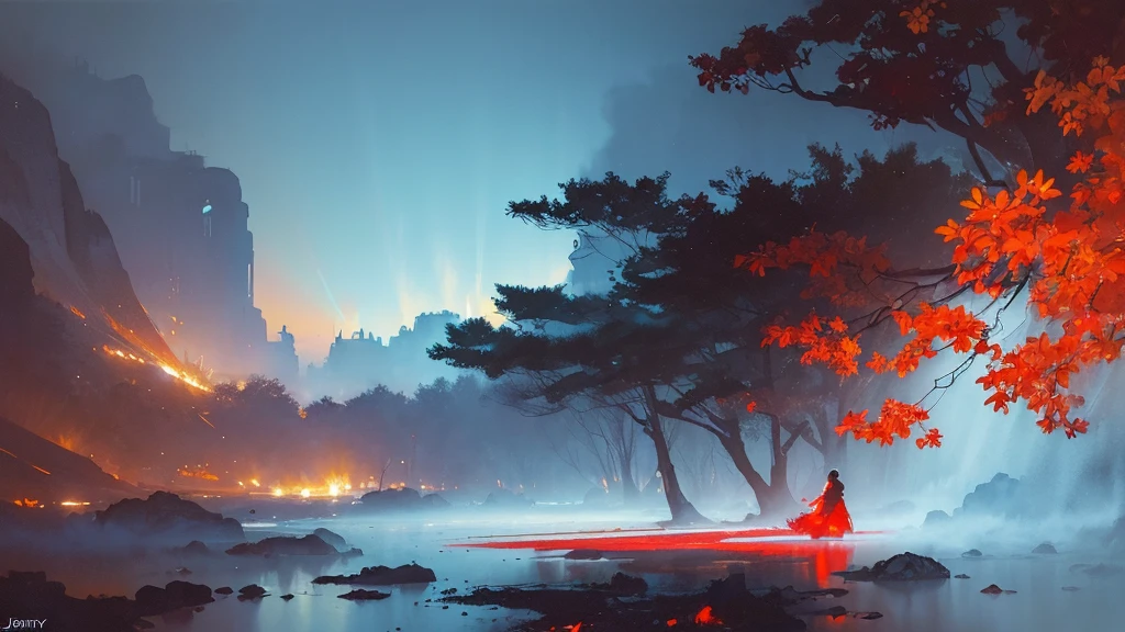 32k, Masterpiece, Highest quality, One girl, Detailed eyes, flower,gladiolus, Light blue and red style,A dreamy, romantic piece,Pale yellow, Mysterious Leaves,A playful arrangement,Fantasy,High Contrast,Ink strokes,explosion,Exposure, Impression of light blue and red tones,Abstract,((Watercolours by John Berkey and Jeremy Mann )) Brush strokes,Negative Space, Tyndall effect,