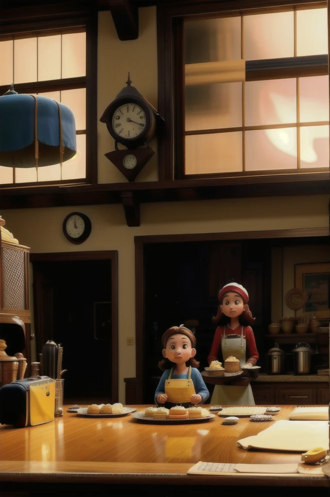 A watched her grandfather make a cake in his bakery