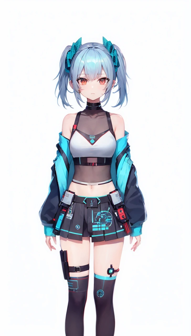 Twin-tail hair accessory, cyber style, cool, front-facing
