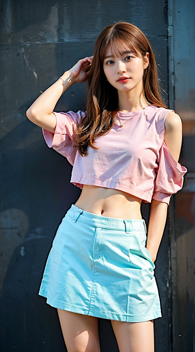 (8K、Raw photo、highest quality、masterpiece:1.2)、(Realistic、Photorealistic)、1 girl、mini skirt、In town、Walking