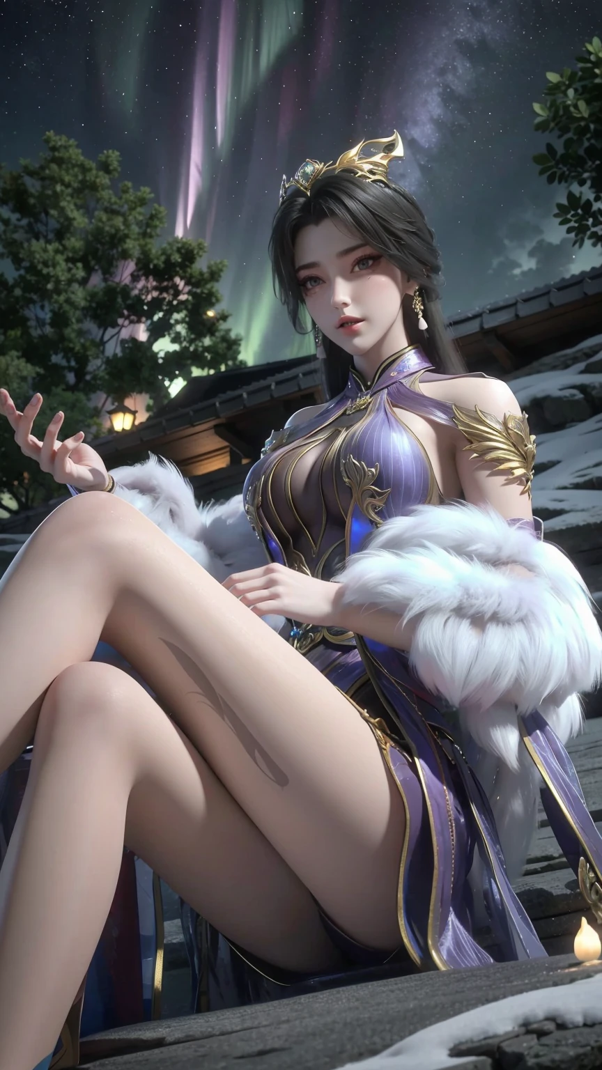 a beautiful girl sitting on an icy hot spring at night, starry sky, snow, hot spring water, bathing in the hot spring, water magic, 1girl, detailed face, detailed eyes, detailed lips, long eyelashes, beautiful detailed skin, exquisite facial features, elegant pose, serene expression, mist rising from hot spring, glowing water, ice crystals on rocks, aurora borealis in night sky, warm lighting, vibrant colors, highly detailed, photorealistic, 8k, hyper realistic, masterpiece, digital art