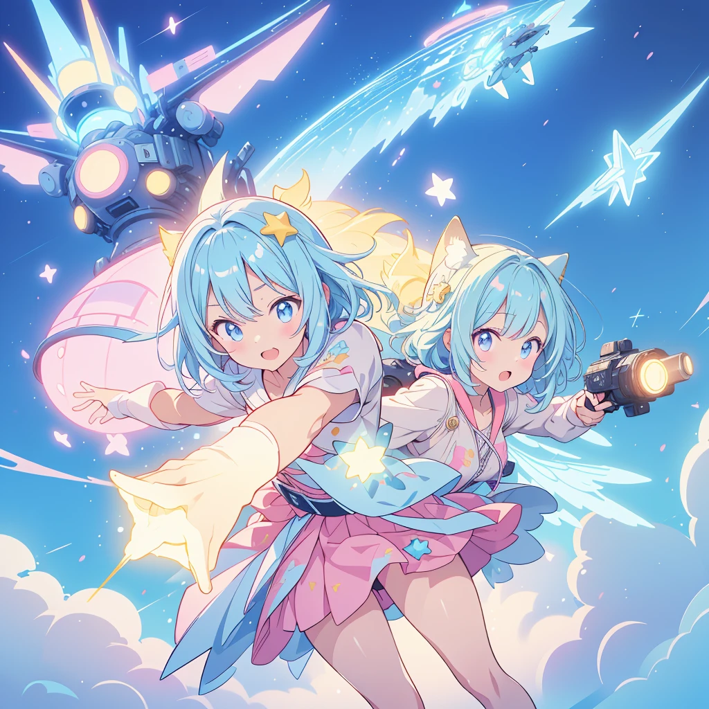 Absurd、Masterpiece、Highest quality、Official Art、The best dynamic composition、Futuristic flying star vehicle、pastel colour、Kawaii Tech,