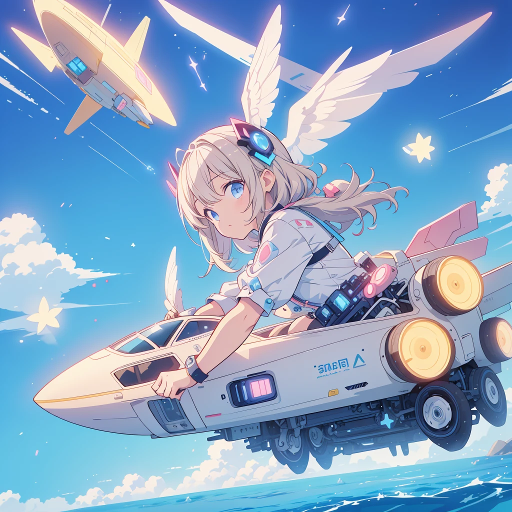 Absurd、Masterpiece、Highest quality、Official Art、The best dynamic composition、Futuristic flying star vehicle、pastel colour、Kawaii Tech,