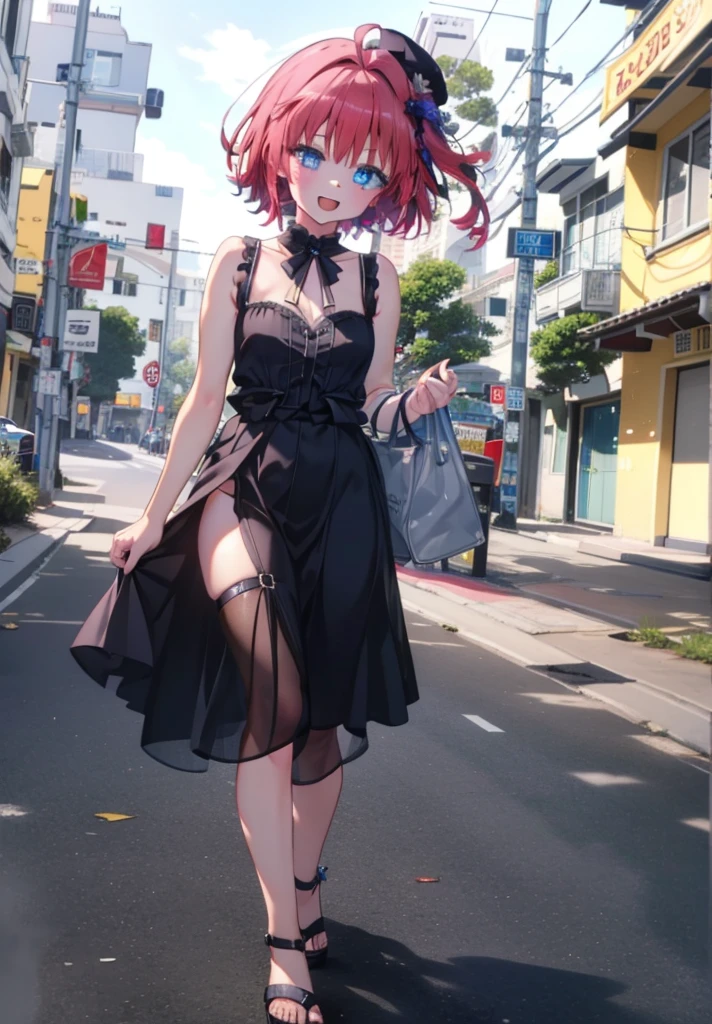 (masterpiece, Highest quality:1.2),shape,8K,High resolution,Say something happy smile, smile, Open your mouth,,Redhead,Long Hair,Purple eyes,1 Girl,sleeveless black dress,Bare arms,Black long skirt,Cute Sandals,walking,Daytime,Clear skies,
break looking at viewer,whole body,
break outdoors, Coastal Road,
break (masterpiece:1.2), Highest quality, High resolution, ユニティ 8K 壁紙, (shape:0.8), (Beautiful and beautiful eyes:1.6), Highly detailed face, Perfect lighting, Highly detailed CG, (Perfect hands, Perfect Anatomy),