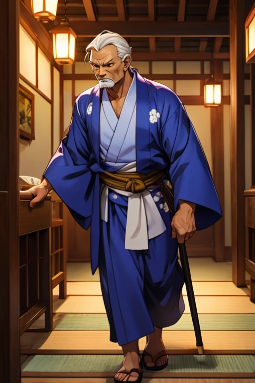 Gentleman with a cane,yukata,Enter the inn,The strongest aged fighter