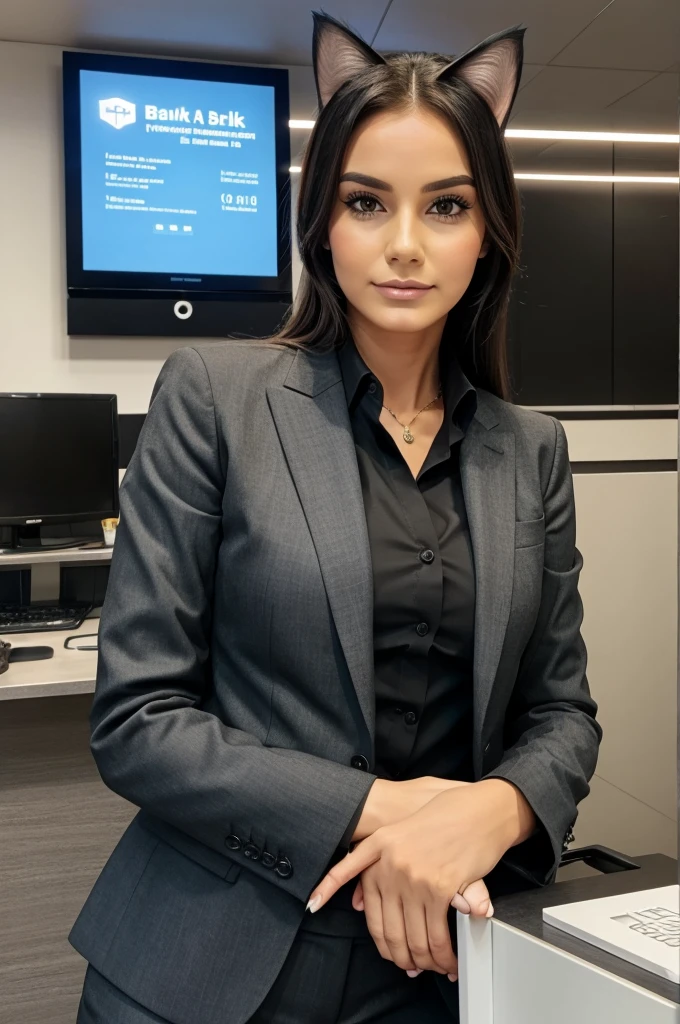 Cat in suit in a bank