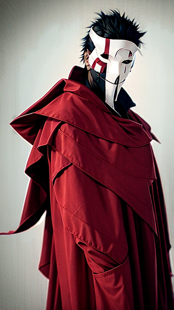 Vincent Law, burgundy cloak,  bandages, mask