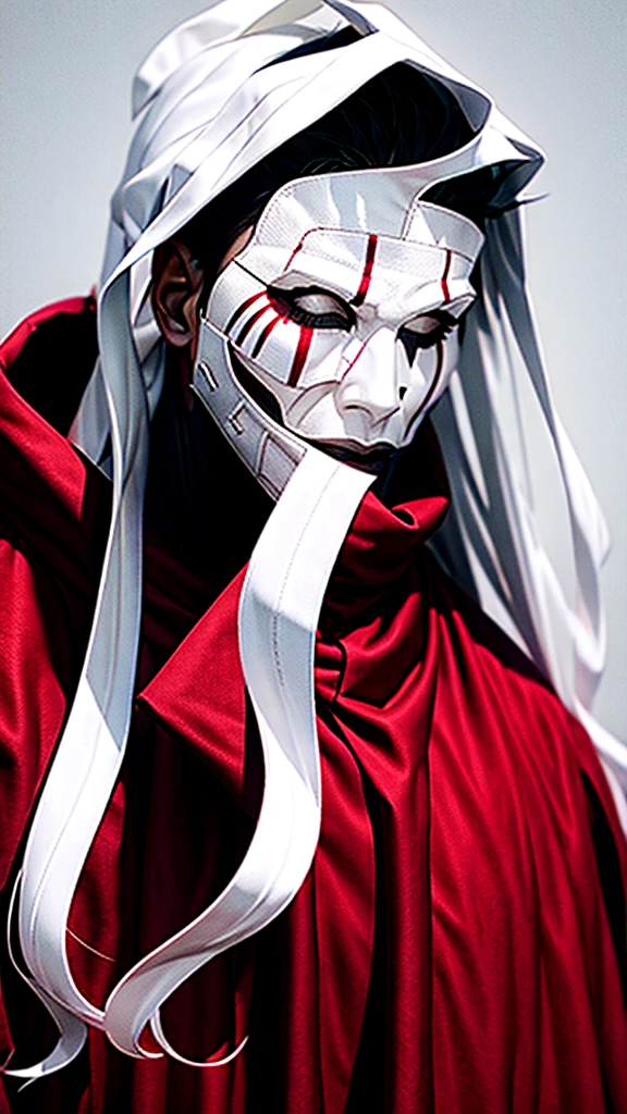 Vincent Law, burgundy cloak,  bandages, mask