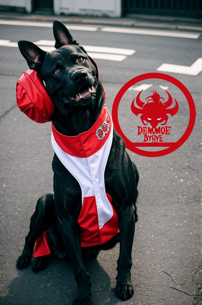 Create a street style demon dog logo with an Asian theme