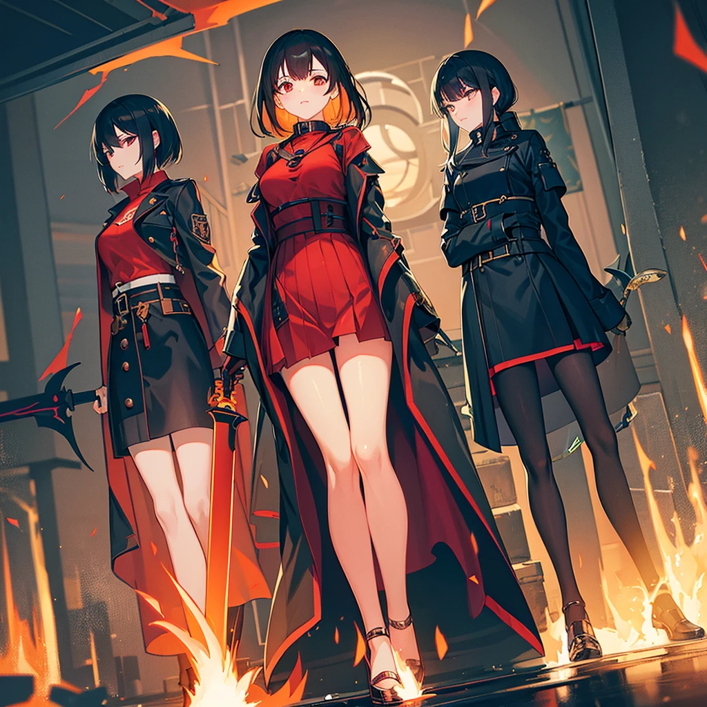 dark angel, fire, smoke, sword
