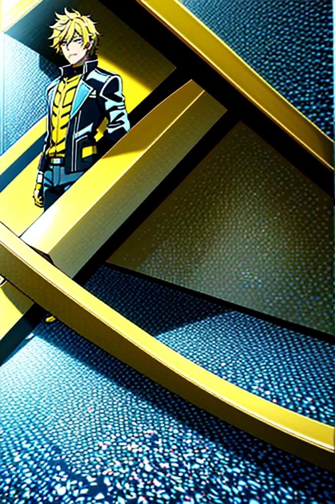 Transformers, Bumblebee, Bumblebee in human Form, blonde boy, handsome, outfit black and yellow, blue eyes, handsome guy, Bumblebee in human form, perfect high quality