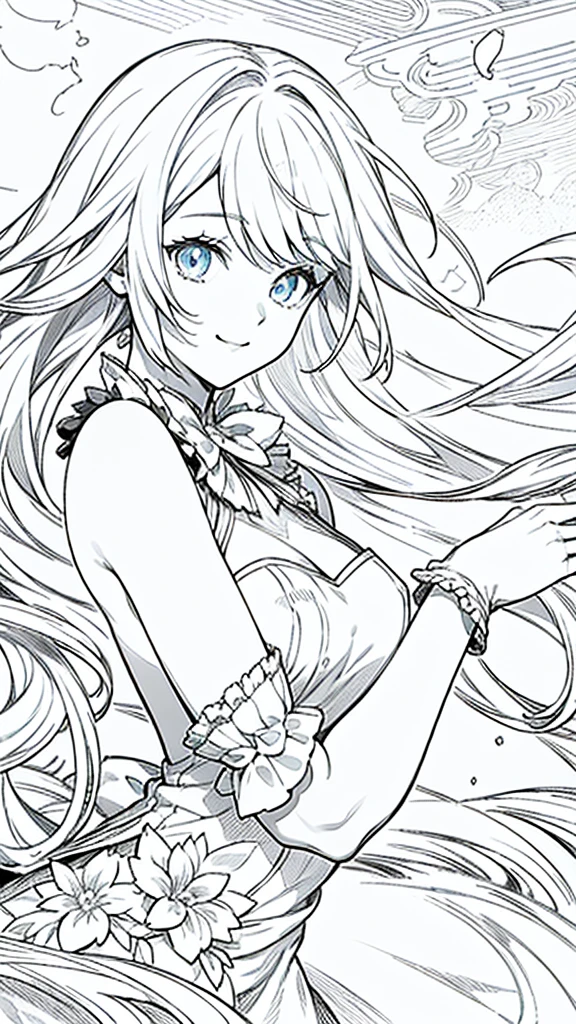 naked full topless nipples, bikini cartoon、Black and White、2 coloronochrome、Manga illustration、 Line art、Super High Resolution Super Quality、anime、Zoom in Enlarge  、smile、Fantasy、Magic Thunder、Magic Taoist、High quality, hazy and fantastic light, realistic texture, frills, lace material, shining jewels, silver decoration, platinum, leather gloves, Beautiful Girl has a Nice Body, highlights in eyes, upper body, snap, blue sky, distant mountain range, rock surface and grassland, bob hair, flower shape into eyes, close-up, zoom up