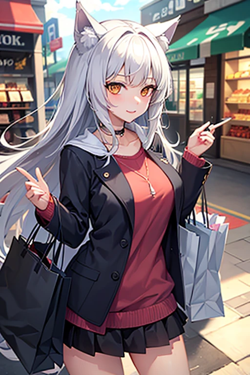 Wolf girl enjoying shopping