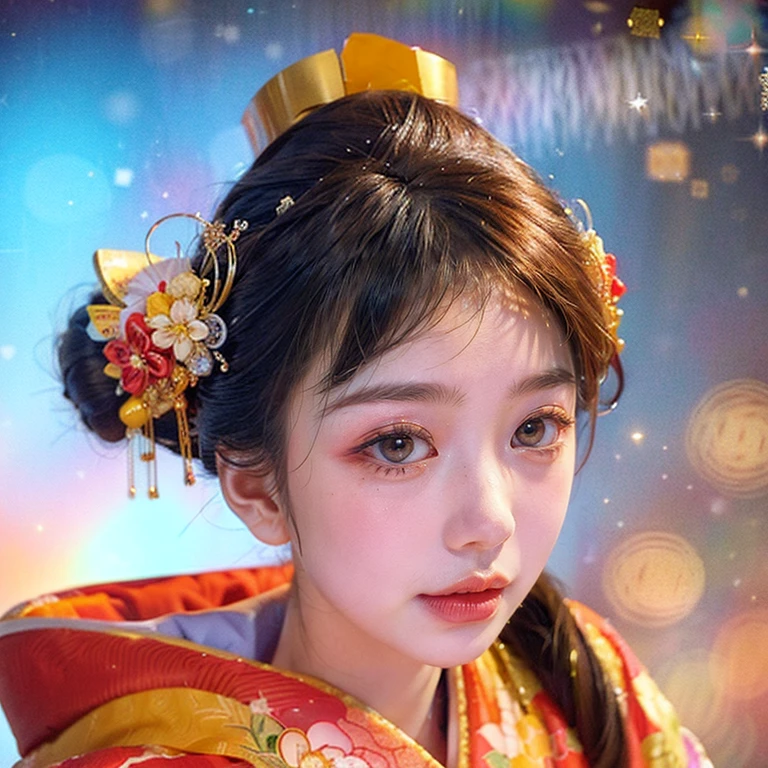 (PUNIPUNI clavicle KIMONO ((offshoulder)) KANZASHI FlowerHairpins Topknot TwinBun Oiran-Hair)High-level, 8K Masterpiece TopQuality, Ultra-detailed CG, Absurd detailed wallpaper, PerfectLighting, Extremely detailed (((Personifying " OIRAN " as a KAWAII Girl))), Characteristic Items, aesthetic LifeLike Rendering, MysticSight, Haze Tyndall tering, (Studio Dark Background with (Oodles Dazzling Iridescent 🌈Particles (BokeH))), (((Assfs)) RoundlyButt) ThighGap, (Exposed:0.44) 🔞 BREAK (Acutance:0.8), (NOGIZAKA FaceVariations) Extremely Detailed very KAWAII FaceVariations, ChildistivatingGaze ElaboratePupils ParfectEyes with (SparklingHighlights:1.28), (Voluminous LongEyelashes:0.88), 💄💋✨ GlossyRedLips with BeautifulDetails, CoquettishToe, PUNIPUNI RosyCheeks, Radiant PearlSkin with Transparency, Glowing DowneyHair . { (Dynamic LifeLike expressions:1.4) | (:d) }, (large eyes:-1) .
