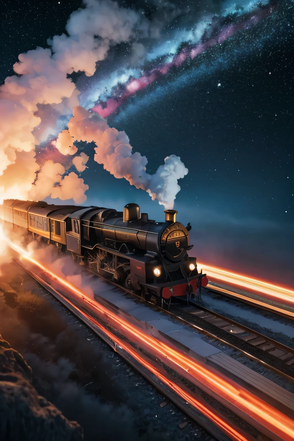 steam locomotive running in space