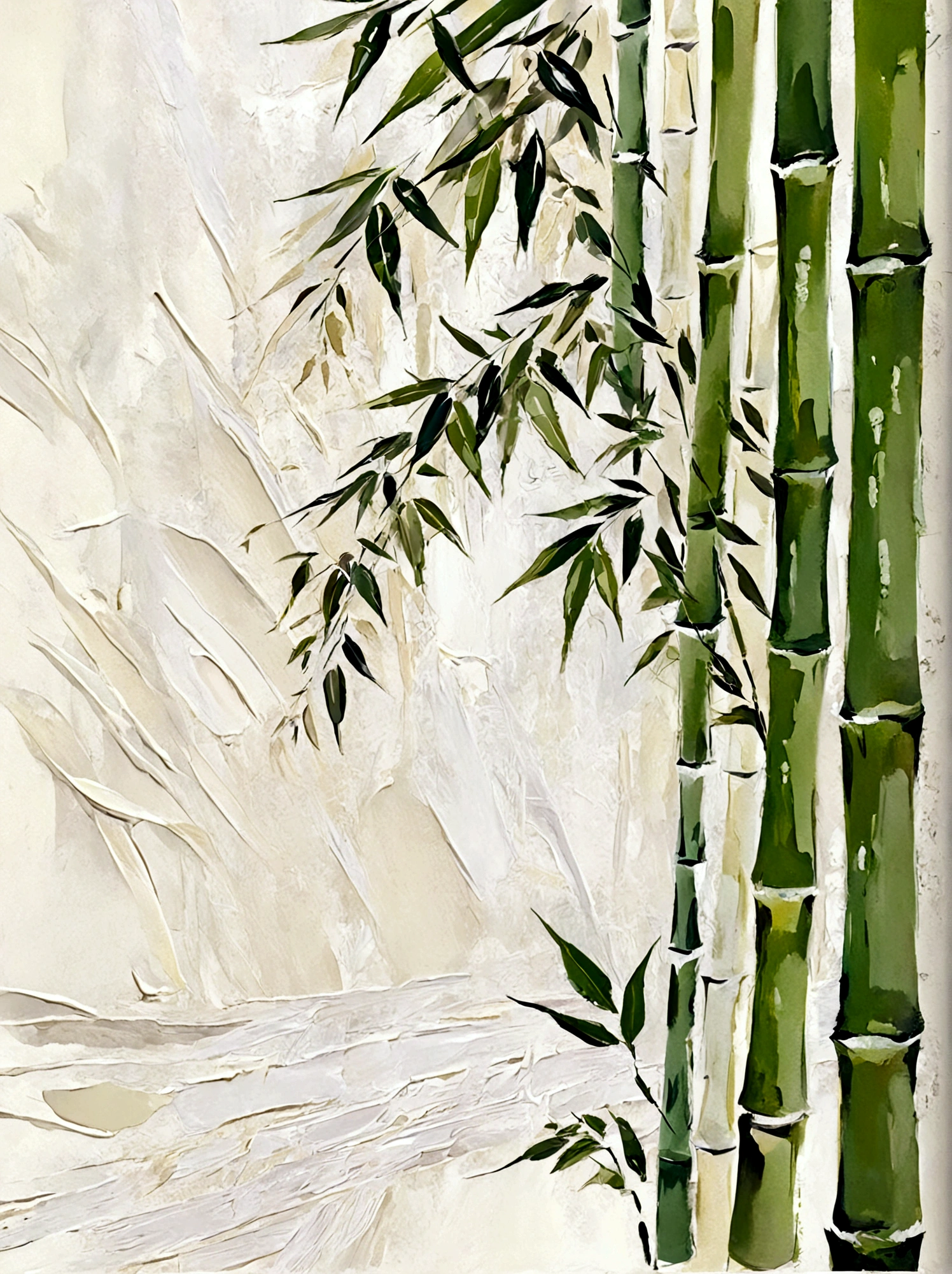 Bamboo reports safety，bamboo，Bamboo Leaves，vanilla，bright，White background，vanilla，cream，Abstract Art，emotion，emotion，Thick textured paint, 