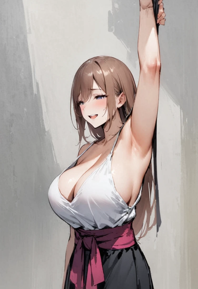 sash hanging、Diagonal hanging back、Sash、Big Breasts、Open both eyes、Laugh innocently、In department stores
