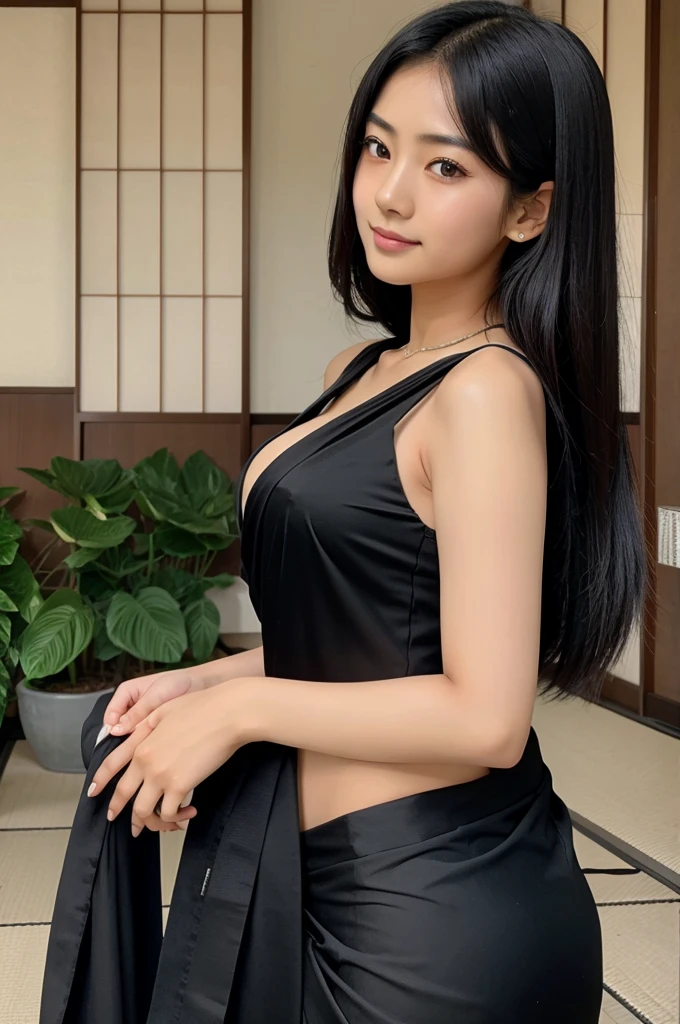 Japanese girl in black saree