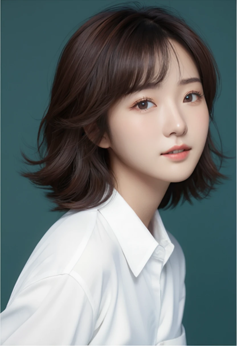 Best Quality, 8k, Masterpiece, (Portrait: 1.3), (photo realistic:1.4), (hyper realistic:1.4), Sharp Focus, looking at viewer, (smoother lighting:1.1), (increase cinematic lighting quality:0.9), realistic lighting, backlighting, light on face, ray trace, (brightening light:1.2), (Increase quality:1.4), sharp detail, (best quality real texture skin:1.4), finely detailed eyes, black_eyes, finely detailed face, 25 year old Korean woman