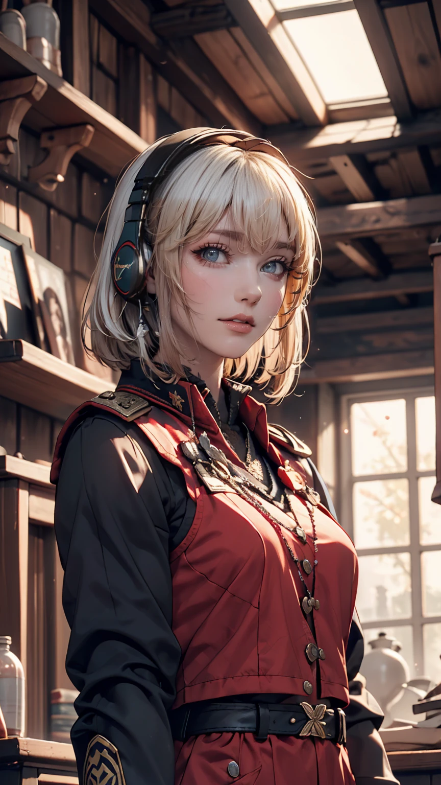 masterpiece , girl, On the battlefield, ( Light white short hair:1.2), (Red eyes:1.2), (Russian military uniforms:1.2), (View your viewers:1.2) , (8K, 最high quality 1.2), Super detailed, 8K Ultra HD, Soft lighting, high quality, Film Grain, Beautiful lighting, Cinematic ,Perfect body , Best lighting, Best Shadow, Sharpness, Contrast, Red glasses, Messy Hair, Tactical Vest, gloves, headset, Absurd high definition faces