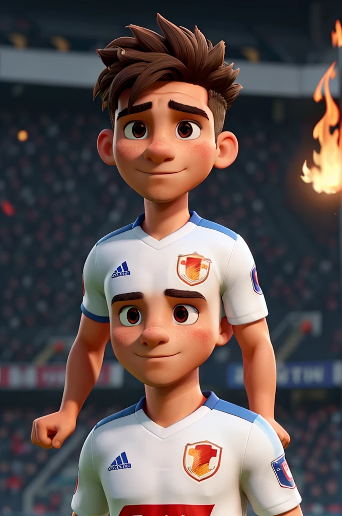 Create a footballer with fire in eyes