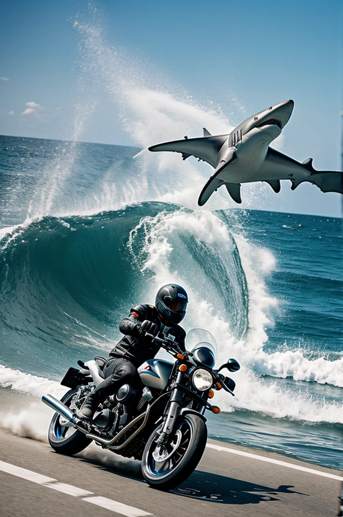 Shark riding motorcycle