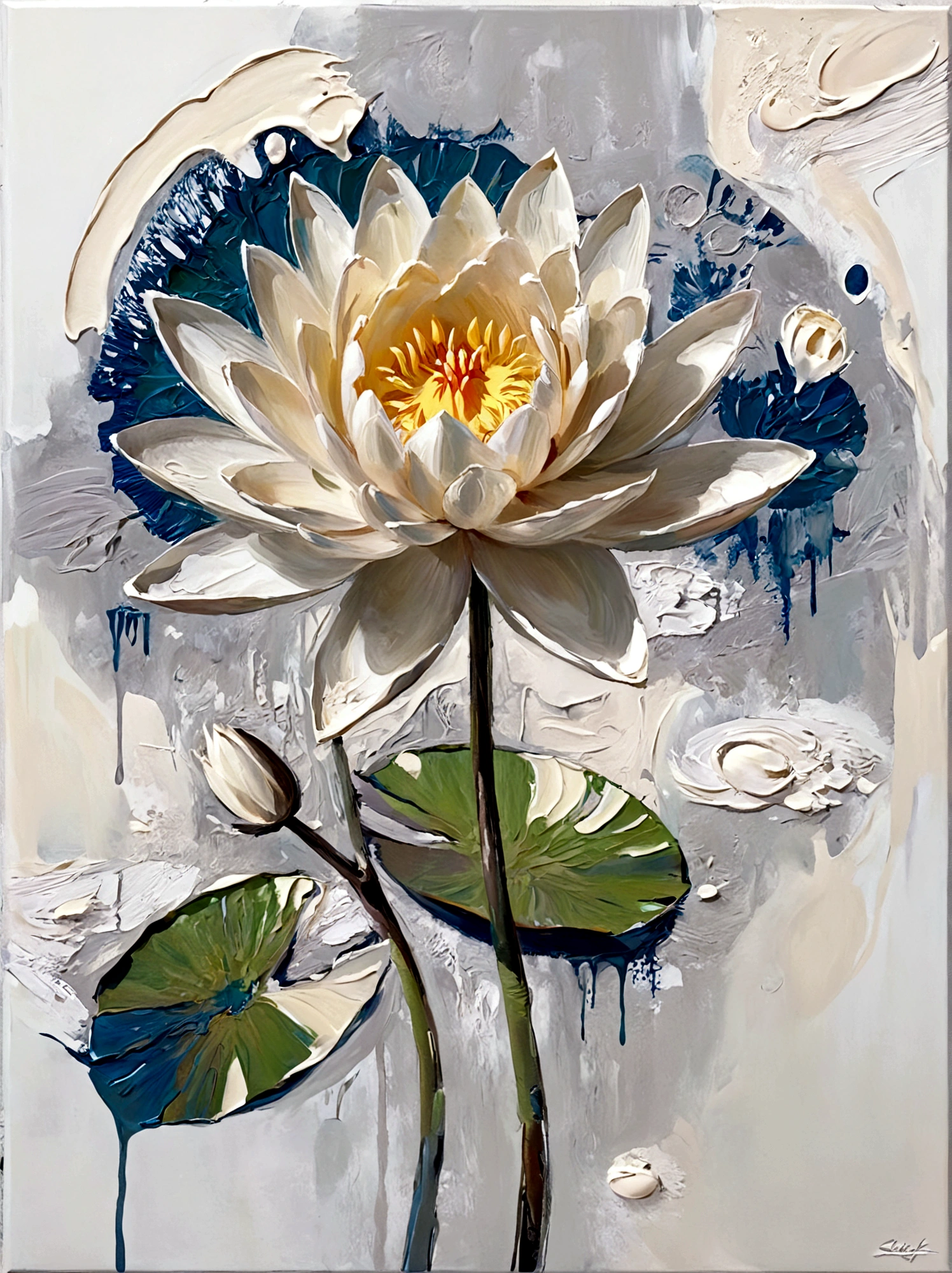 water lily，water lily叶，vanilla，bright，White background，vanilla，cream，Abstract Art，emotion，emotion，Thick textured paint, 