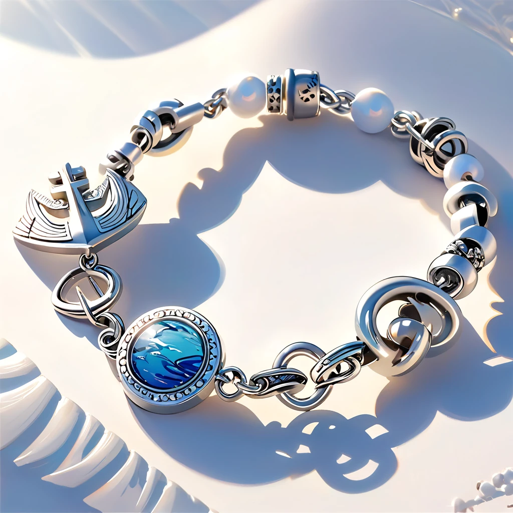 A silver bracelet with a marine motif, Shiny, polished metal