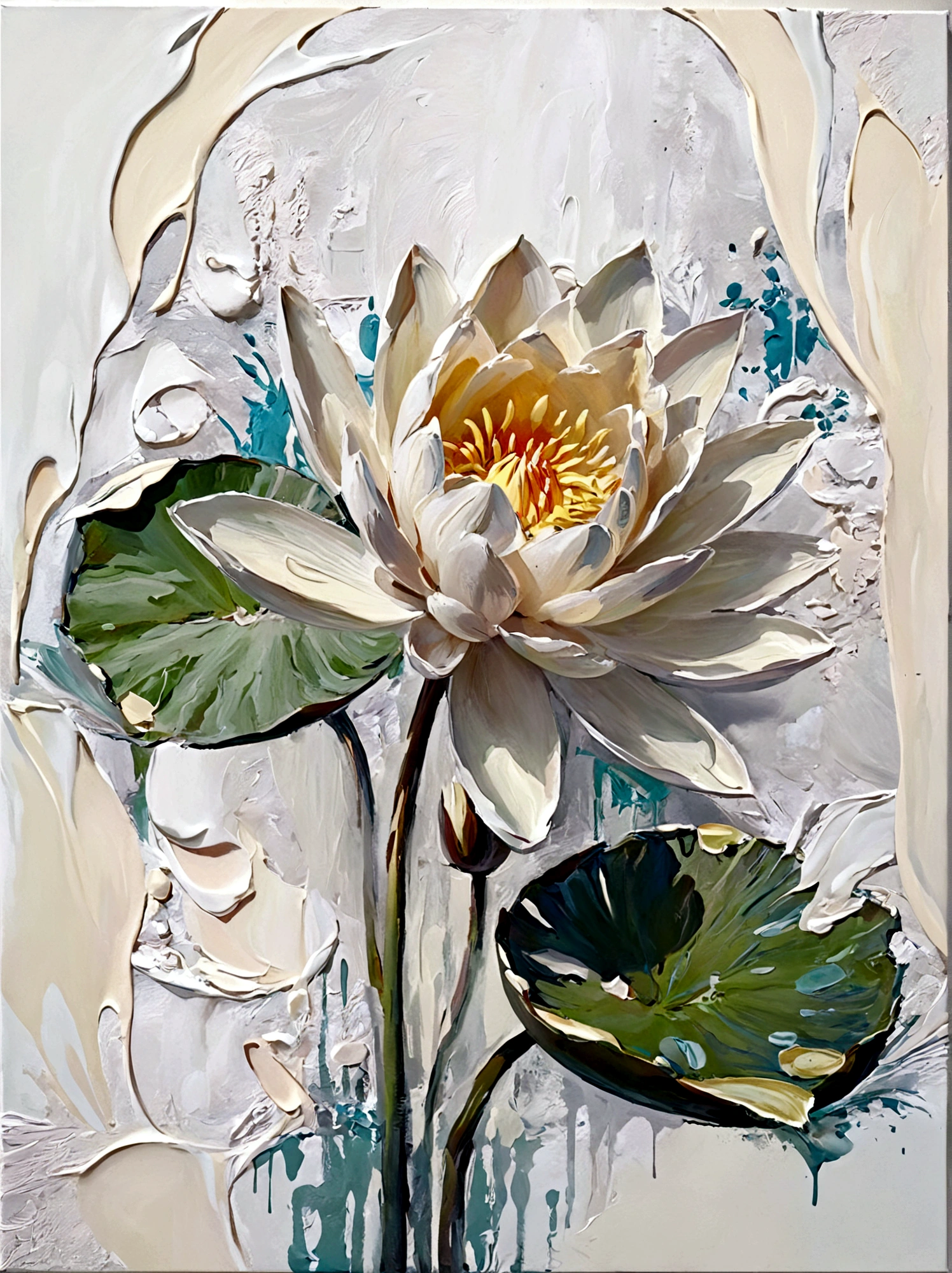water lily,water lily子,vanilla,bright,White background,vanilla,cream,Abstract Art,emotion,emotion,Thick textured paint,