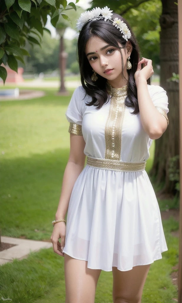 cute, ultra realistic, indian girl, 19 years old, ornamental, in a cute out fit