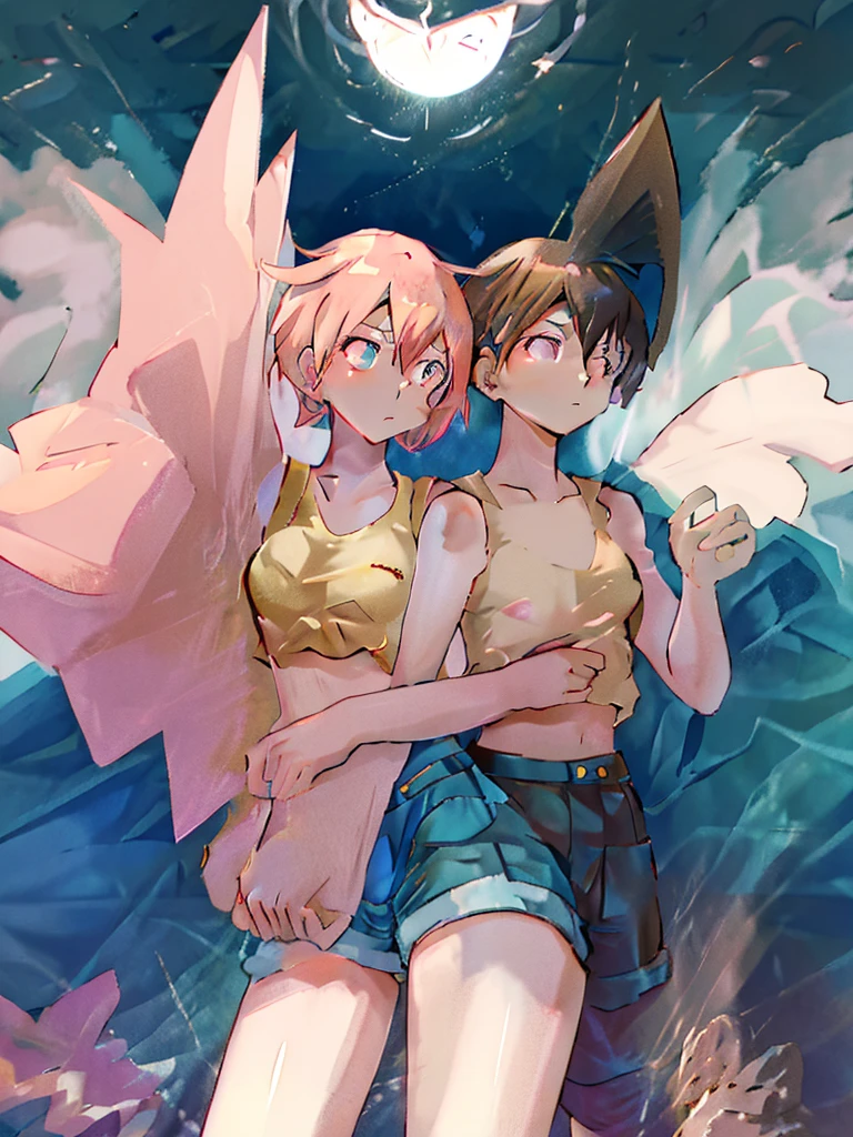 Anime inspired rendering, Realistic details, Expressive eyes, Rough texture, Shadow composition, Soft toned dramatic lighting,Yu-Gi-Oh art style,Void space,Card illustration,A two-dimensional girl standing in a pink magic whirlwind launching magic waves,Epic feeling,Reasonable composition