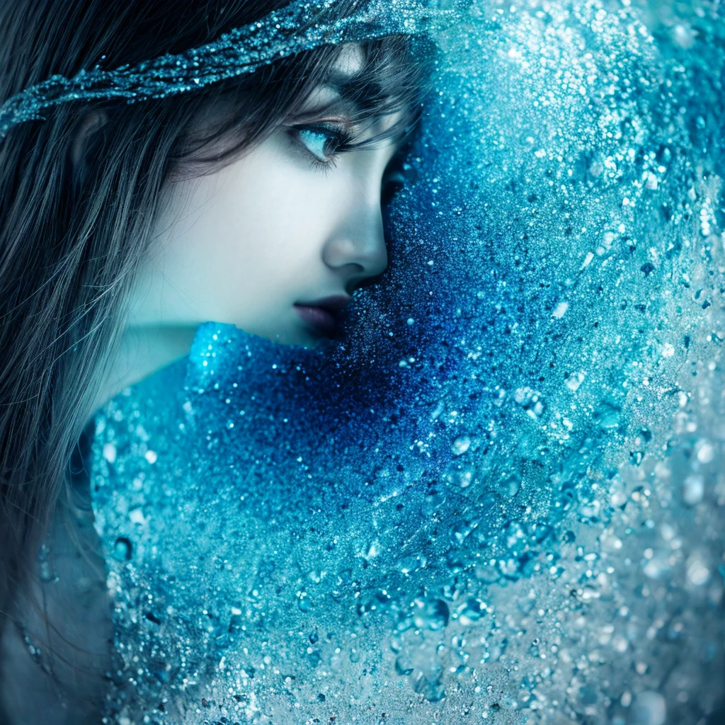 Employ a blend of realism and symbolism to evoke the emotional depth and themes of the lyrics. Use a cool color palette dominated by shades of blue, white, and gray to enhance the icy and desolate feel of the cave. Incorporate textures and lighting effects to create a sense of depth and atmosphere.
。 High resolution, masterpiece, Highest quality, Intricate details, Very detailed, Clear focus, Delicate skin, practical skin texture, texture, Delicate eyes, Professional, 4K, Shot with Canon, 85mm, Shallow and deep,  Kodak Vision Color, Exactly, Very detailed, photograph_\(Extremist\), photographpractical, practical, Post-processing, Maximum details, Roughness, Real Life, Extremist practical, Photorealism, photographgraphy, 8K Ultra HD, photographgraphy