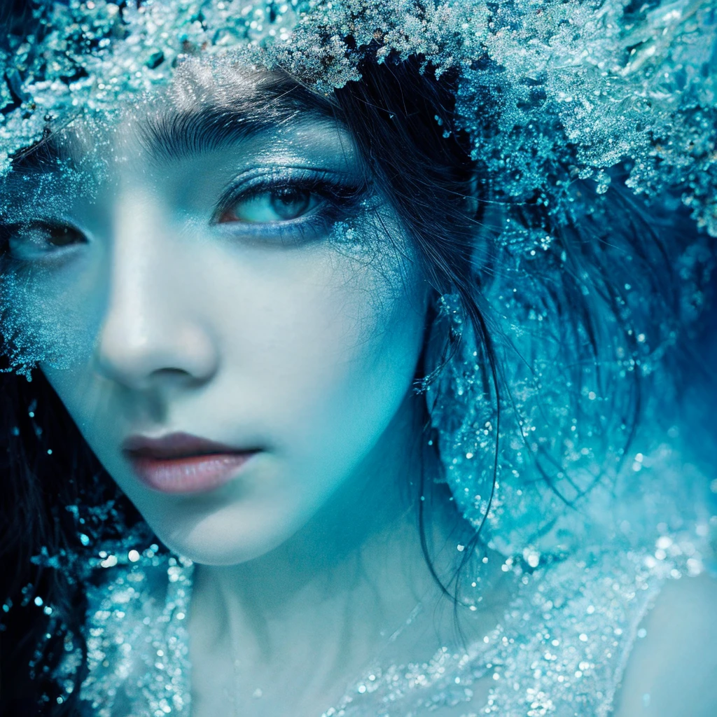 Employ a blend of realism and symbolism to evoke the emotional depth and themes of the lyrics. Use a cool color palette dominated by shades of blue, white, and gray to enhance the icy and desolate feel of the cave. Incorporate textures and lighting effects to create a sense of depth and atmosphere.
。 High resolution, masterpiece, Highest quality, Intricate details, Very detailed, Clear focus, Delicate skin, practical skin texture, texture, Delicate eyes, Professional, 4K, Shot with Canon, 85mm, Shallow and deep,  Kodak Vision Color, Exactly, Very detailed, photograph_\(Extremist\), photographpractical, practical, Post-processing, Maximum details, Roughness, Real Life, Extremist practical, Photorealism, photographgraphy, 8K Ultra HD, photographgraphy