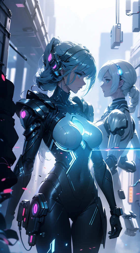 Arafed Woman in a futuristic suit posing for a photo, in white futuristic armor, girl in mecha cyber armor, Unreal Engine Rendering + a goddess, Porcelain cyborg armor, shiny white armor, gynoid cyborg body, Beautiful and attractive female cyborg, Different cybersuits, Beautiful female cyborg, beautiful white cyborg girl, With futuristic armor, Perfect female cyborg
