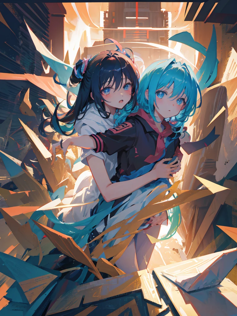 Anime inspired rendering, Realistic details, Expressive eyes, Rough texture, Shadow composition, Soft toned dramatic lighting,Yu-Gi-Oh art style,Void space,Card illustration,一个站在粉红色调魔法whirlwind发射魔法波的一个二次元少女,Epic feeling,Reasonable composition,whirlwind