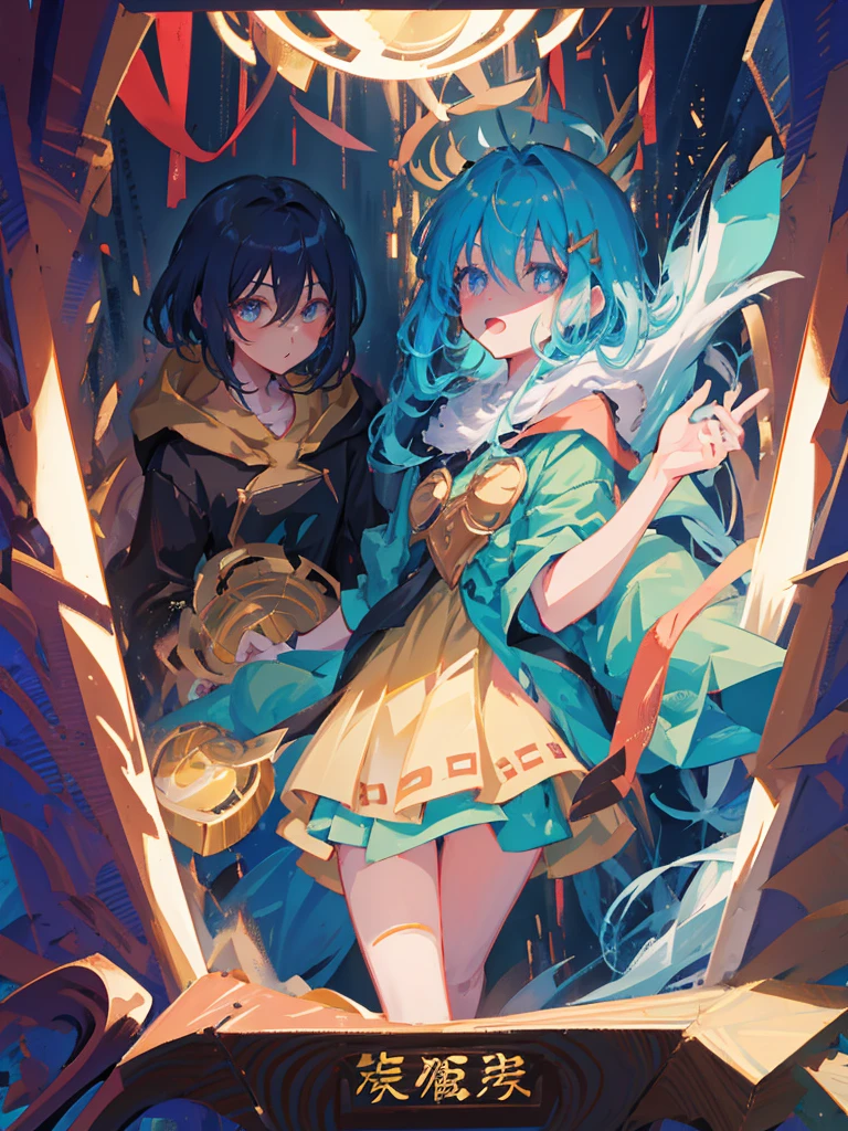 Anime inspired rendering, Realistic details, Expressive eyes, Rough texture, Shadow composition, Soft toned dramatic lighting,Yu-Gi-Oh art style,Void space,Card illustration,一个站在粉红色调魔法whirlwind发射魔法波的一个二次元少女,Epic feeling,Reasonable composition,whirlwind