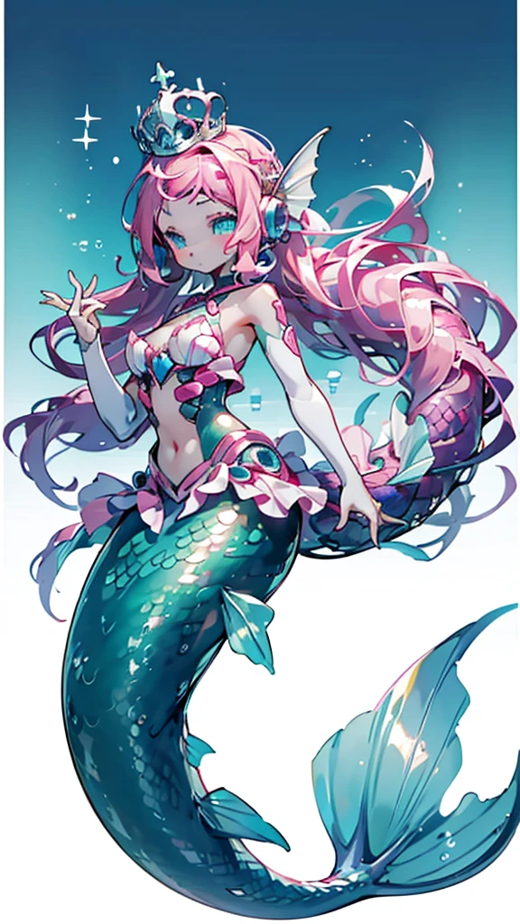 Mermaid,Mermaid,Mermaid女孩,Mermaid尾巴,Bodysuit style,Scale style,Underwater background,Underwater background,Seabed background,Coral shells background,Background in sea water,Pink and purple的鳞片,Pink hue,fin,身上长着fin,Girl with fish tail,Pink and purple,Powder blue scales,cute,cute,cute,crown