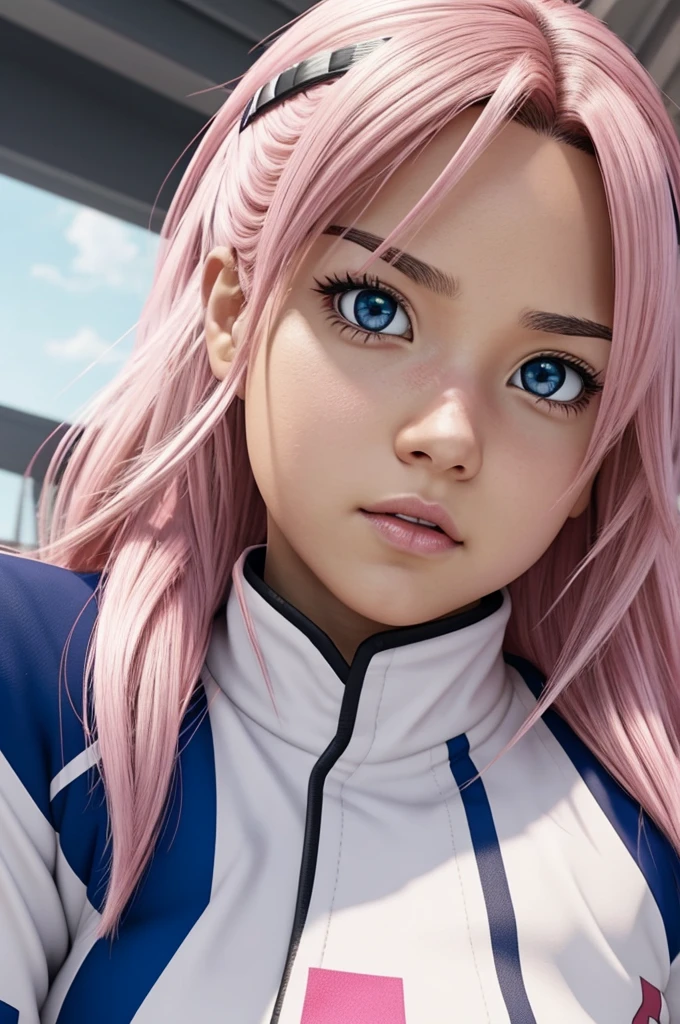 Screenshot of my hero academia that has a white color with pink and a brown eye and a pink eye in the other and that has THE UA UNIFORM 