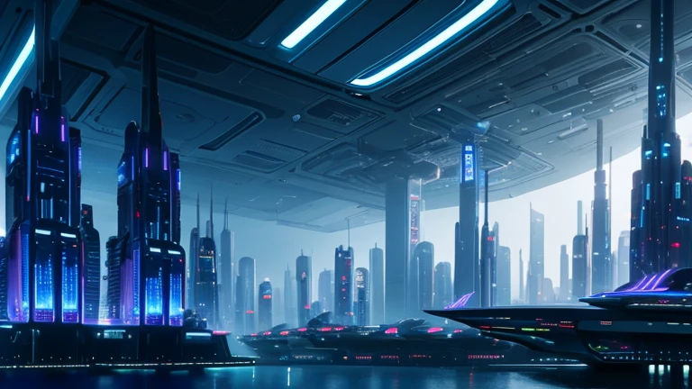 Future city with futuristic lights and futuristic buildings