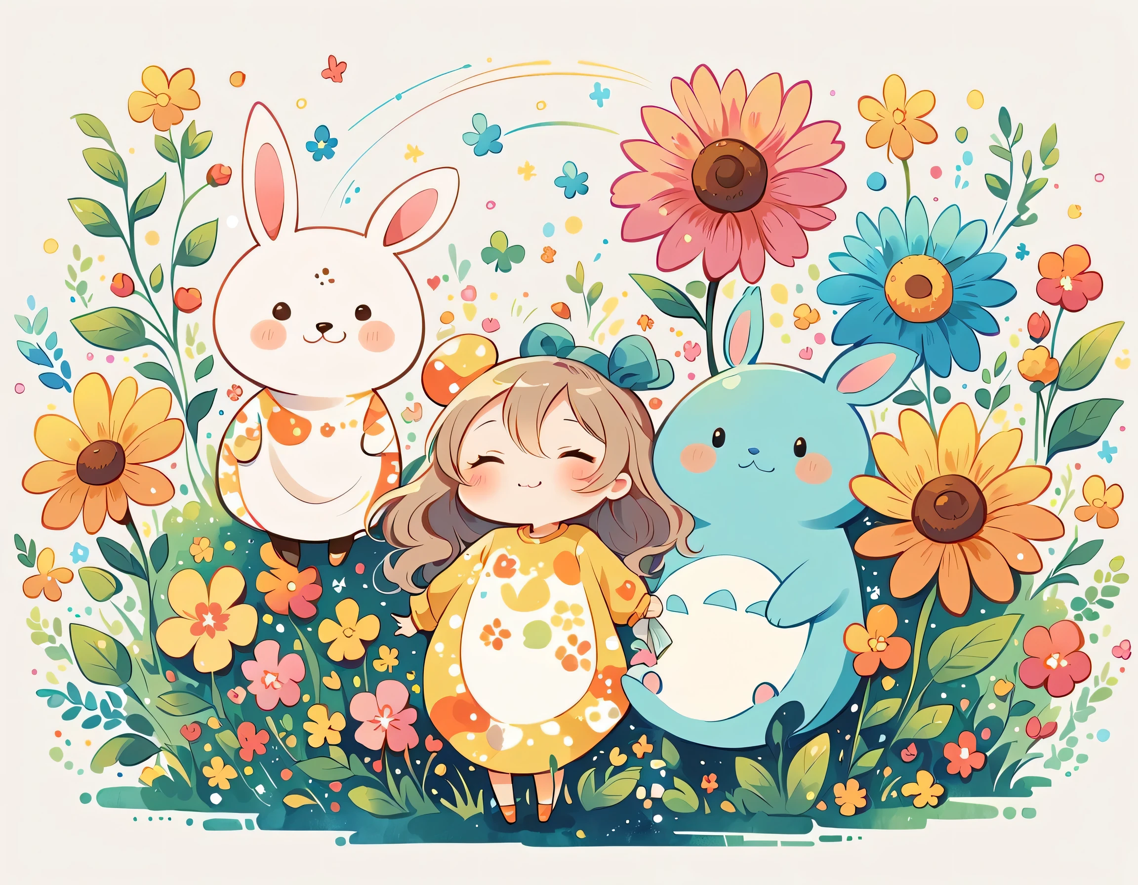 Watase Seizo style、The most beautiful girl of all time、Lips in Love、Colorful flowers、Simple line initials、Abstract art、(((chibi))), Colorful and cute alien, Totoro Forest