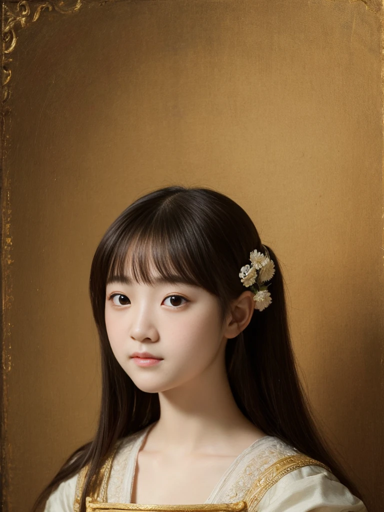 Renaissance painting, Japanese beautiful girl, Small eyes, Single-lidded eyes