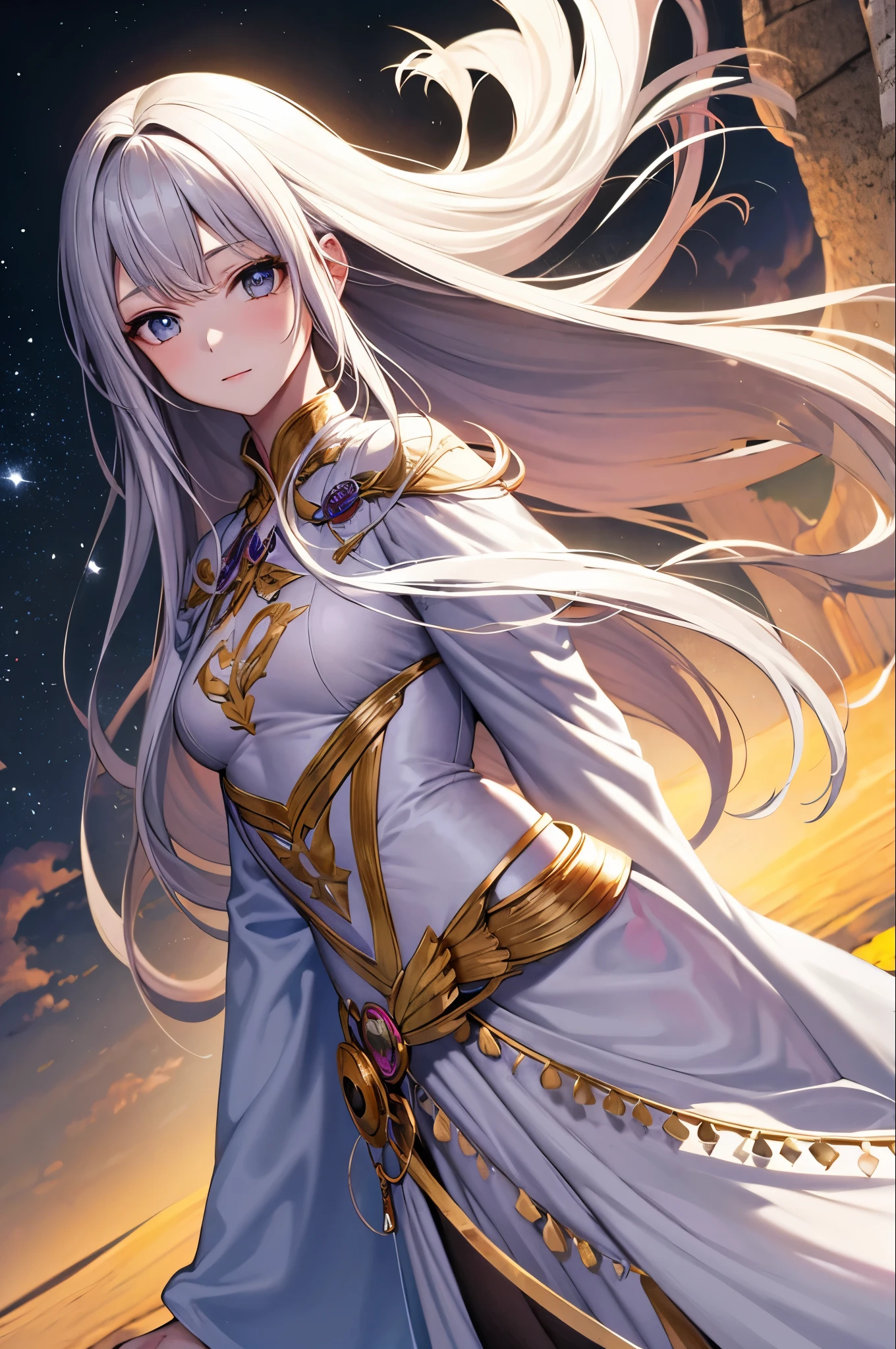 Young and beautiful woman, Cosmos,very_length_hair, One girl, Cosmos, alone, white_armor,Highest quality, Ultra-high resolution,Tokyo Fashion,