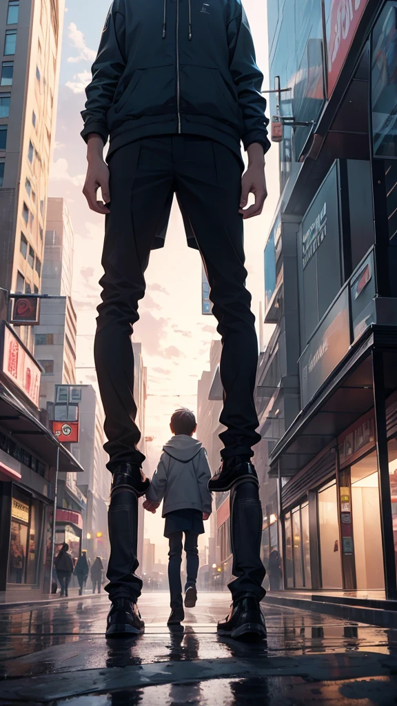 Cloudy weather and city , a boy holding hand with a girl 