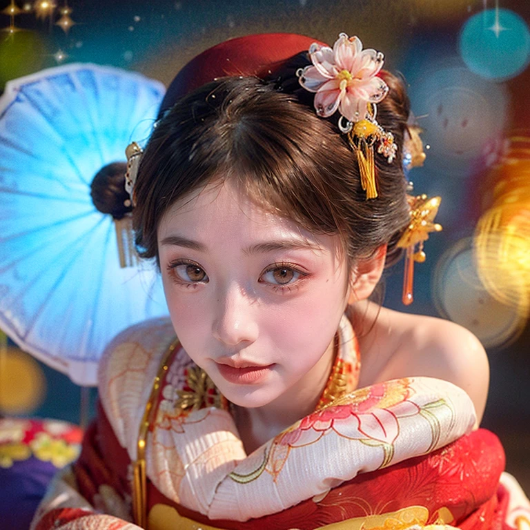 (PUNIPUNI clavicle KIMONO ((offshoulder)) KANZASHI FlowerHairpins Topknot TwinBun Oiran-Hair)High-level, 8K Masterpiece TopQuality, Ultra-detailed CG, Absurd detailed wallpaper, PerfectLighting, Extremely detailed (((Personifying " OIRAN " as a KAWAII Girl))), Characteristic Items, aesthetic LifeLike Rendering, MysticSight, Haze Tyndall Scattering, (Studio Dark Background with (Oodles Dazzling Iridescent 🌈Particles (BokeH))), (((Assfocus)) RoundlyButt) ThighGap, (Exposed:0.66) 🔞 BREAK (Acutance:0.8), (NOGIZAKA FaceVariations) Extremely Detailed very KAWAII FaceVariations, Childish CaptivatingGaze ElaboratePupils ParfectEyes with (SparklingHighlights:1.28), (Voluminous LongEyelashes:0.88), 💄💋✨ GlossyRedLips with BeautifulDetails, CoquettishTongue, PUNIPUNI RosyCheeks, Radiant PearlSkin with Transparency, Glowing DowneyHair . { (Dynamic LifeLike expressions:1.4) | (:d) }, (large eyes:-1) .