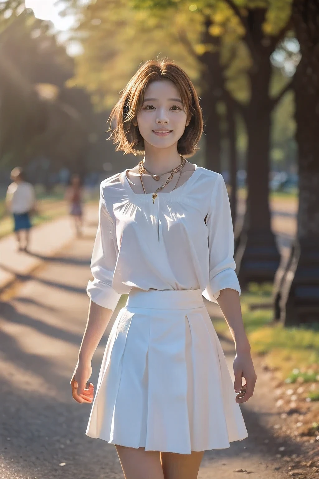 (A four-year-old girl and two:1.2)、(Walking in the park holding hands with a small child:1.5)、(A gentle smile facing the child:1.5)、(18 year old woman with children:1.5)、(The best quality at its best:1.4), (Super detailed), (Very detailed CG unified 16k), Beautiful woman with perfect figure: 1.4, Sharp focus: 1.2, Very detailed, High-quality RAW color photos, Professional photography, Great face and eyes, cosmetics, (Amazingly beautiful girl), ((White blouse with long flare skirt:1.5)), Realistic movie faces, Full body long view from head to toe, Realistic, ((Realistic natural orange red hairstyle)), ( Short Bob Hair:1.5), (necklace:1.5)、, Very beautiful face, Perfect model beauty, Mouth swelling, Highly detailed face and skin texture, Fine grain, double eyelid, Medium ?????, (masterpiece), Highest quality, High resolution, Very detailed, Blurred Background, Depth of written boundary, Cinema Lighting, Great legs, , Clear, well-maintained skin,((Full body shot from head to toe:1.5))