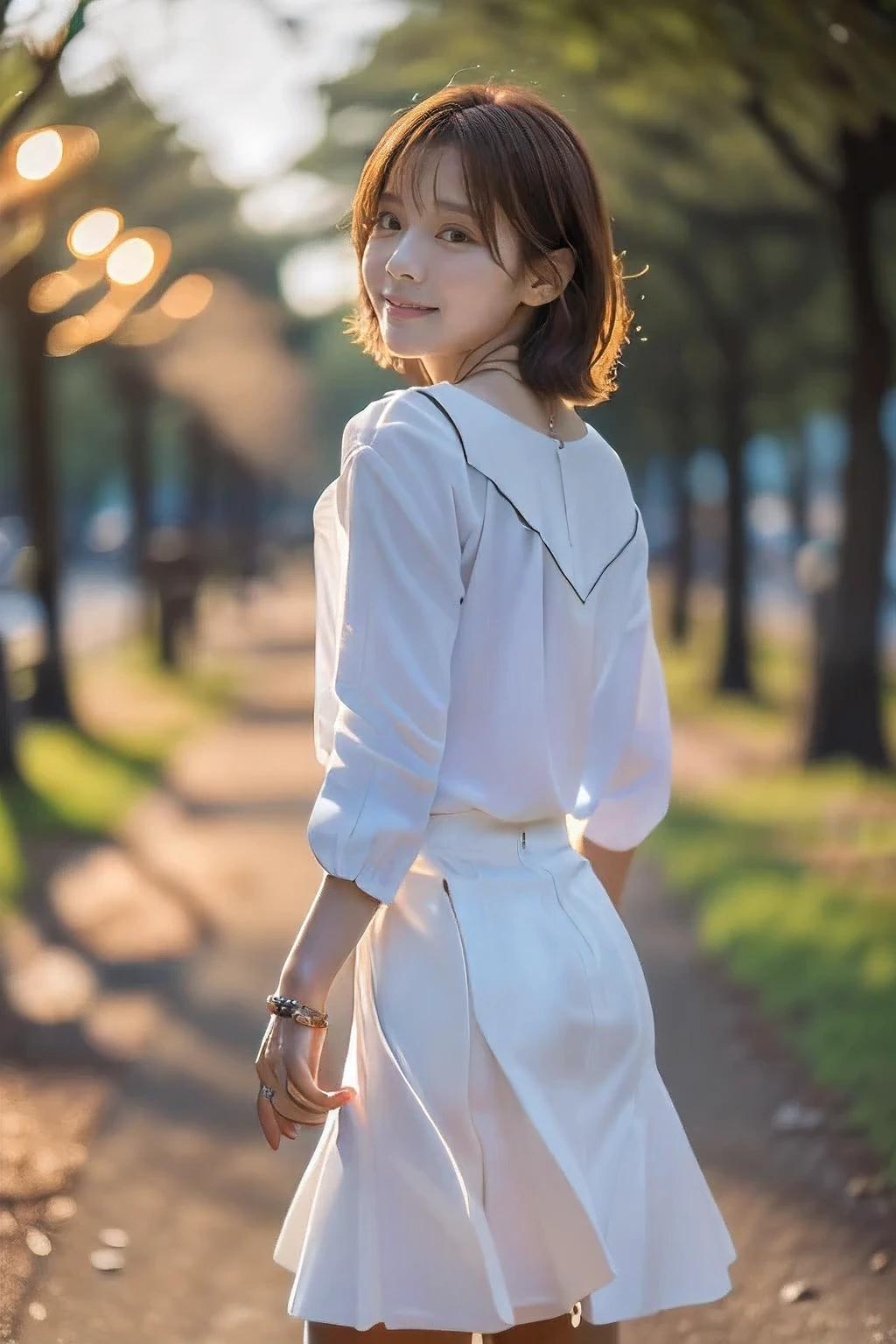 (A four-year-old girl and two:1.2)、(Walking in the park holding hands with a small child:1.5)、(A gentle smile facing the child:1.5)、(18 year old woman with children:1.5)、(The best quality at its best:1.4), (Super detailed), (Very detailed CG unified 16k), Beautiful woman with perfect figure: 1.4, Sharp focus: 1.2, Very detailed, High-quality RAW color photos, Professional photography, Great face and eyes, cosmetics, (Amazingly beautiful girl), ((White blouse with long flare skirt:1.5)), Realistic movie faces, Full body long view from head to toe, Realistic, ((Realistic natural orange red hairstyle)), ( Short Bob Hair:1.5), (necklace:1.5)、, Very beautiful face, Perfect model beauty, Mouth swelling, Highly detailed face and skin texture, Fine grain, double eyelid, Medium chest, (masterpiece), Highest quality, High resolution, Very detailed, Blurred Background, Depth of written boundary, Cinema Lighting, Great legs, , Clear, well-maintained skin,((Full body shot from head to toe:1.5))